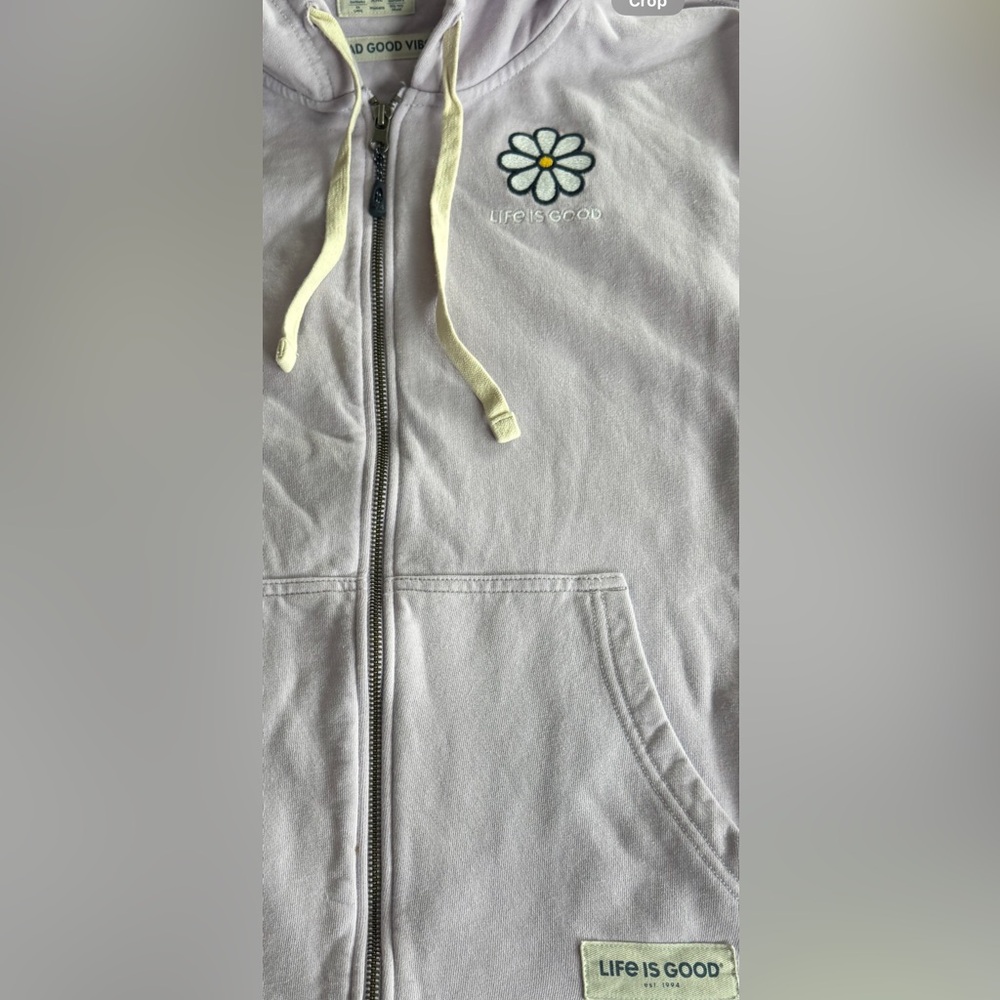 Life is Good zip up hooded sweatshirt in soft lilac. Size XXL